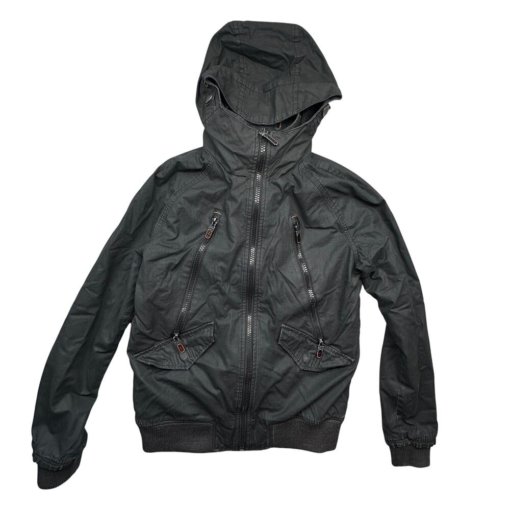 Superdry Moody Norse Sniper Bomber Jacket Mens Small Black Hooded Fleece Lined